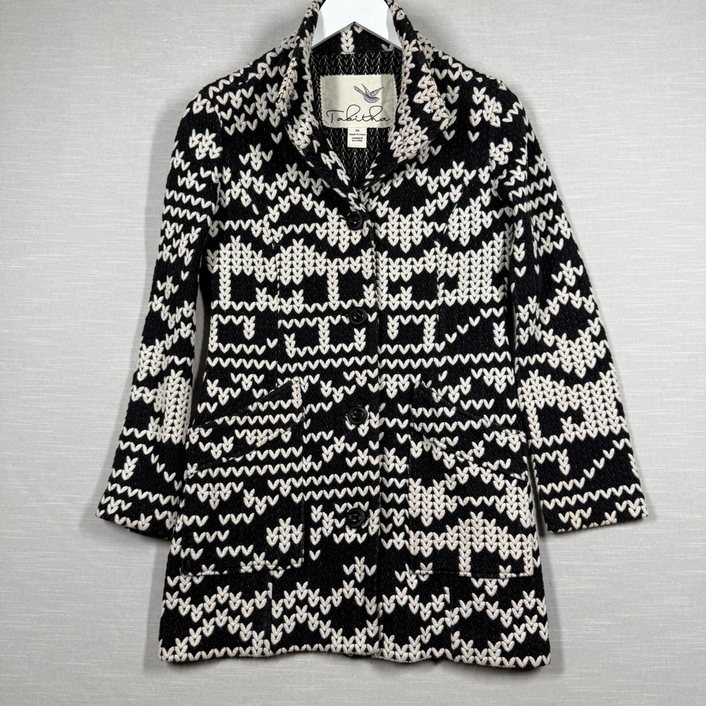 Anthropologie Tabitha Sweater Jacket Women XS Black White Cardigan Fair Isle